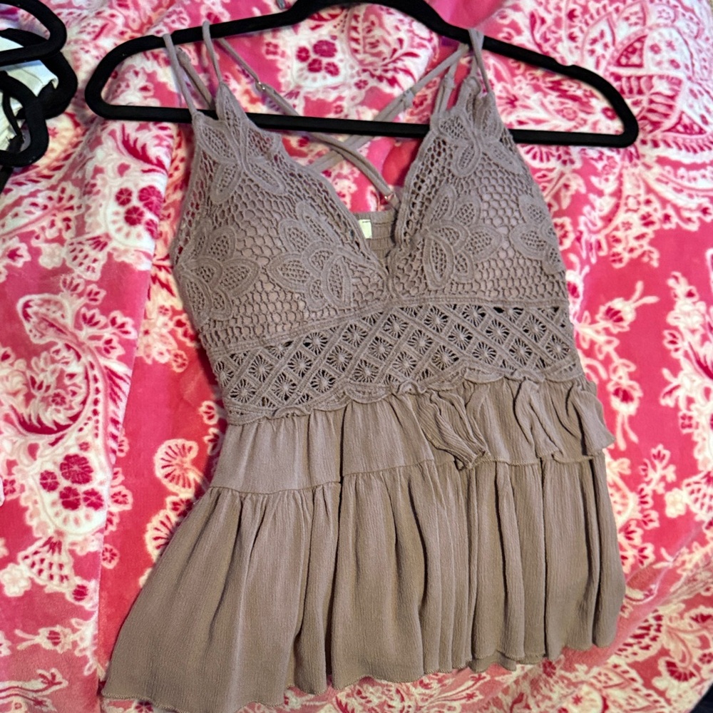 LA MIEL Gray Tan Embellished Cropped Camisole